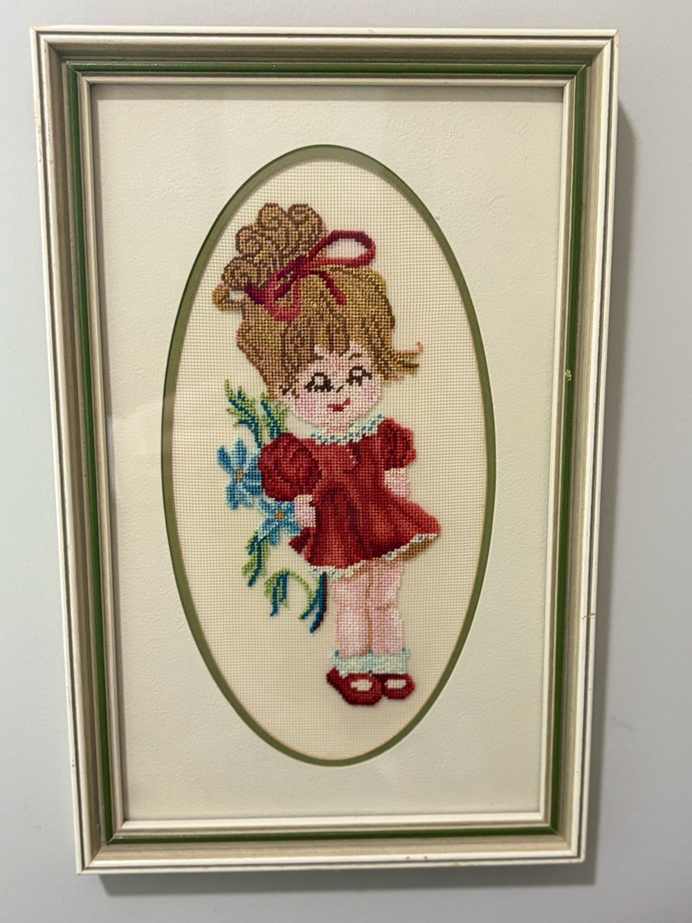 Framed Petit Point Wall Art - Girl in Red Dress